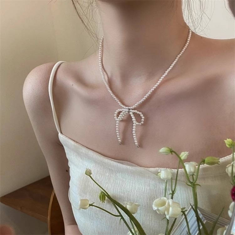 歐膩silver珍珠蝴蝶結重工項鍊