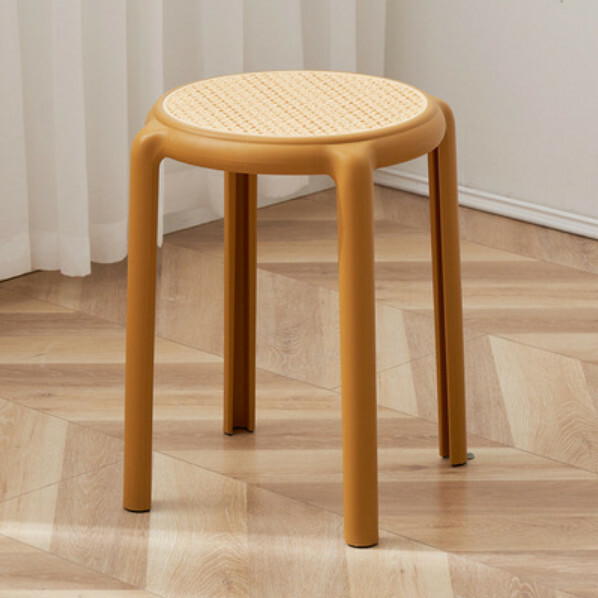 Hot Selling Rubber Stool Stackable Dining Chair Imitation Rattan Chair High Stool (Brown Yellow)