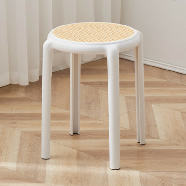 Hot Selling Rubber Stool Stackable Dining Chair Imitation Rattan Chair High Stool (White)