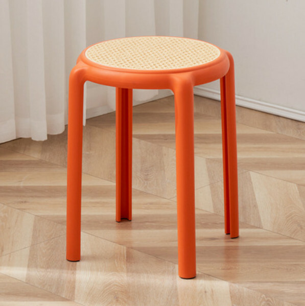 Hot Selling Rubber Stool Stackable Dining Chair Imitation Rattan Chair High Stool (Orange)