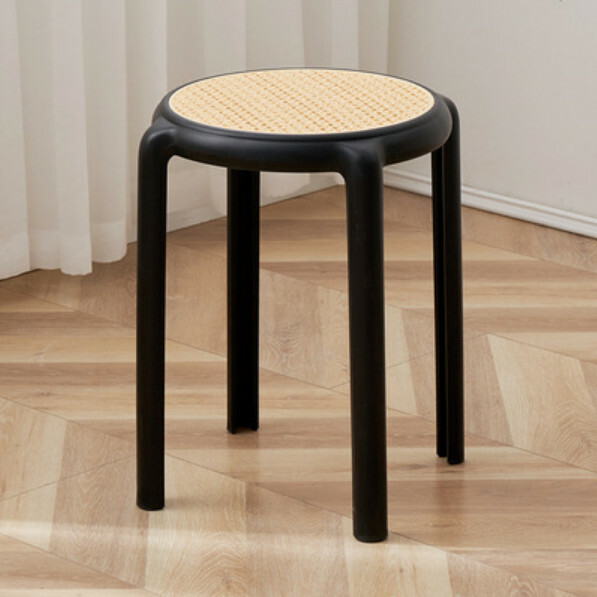 Hot Selling Rubber Stool Stackable Dining Chair Imitation Rattan Chair High Stool (Black)