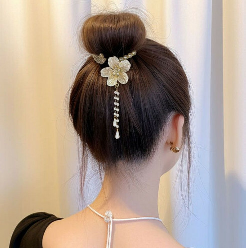 Tassel hairpin ball head fixed grab clip female [J17 five-petal flower tassel]