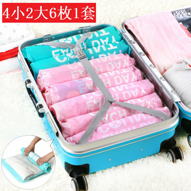 Travel hand-rolled compression bag, vacuum compression bag, storage bag, storage bag【2 large and 4 small, 6pcs 1 set】