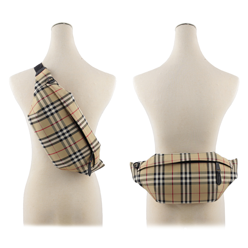 【BURBERRY】格紋尼龍帆布腰包(經典米色) 8084114