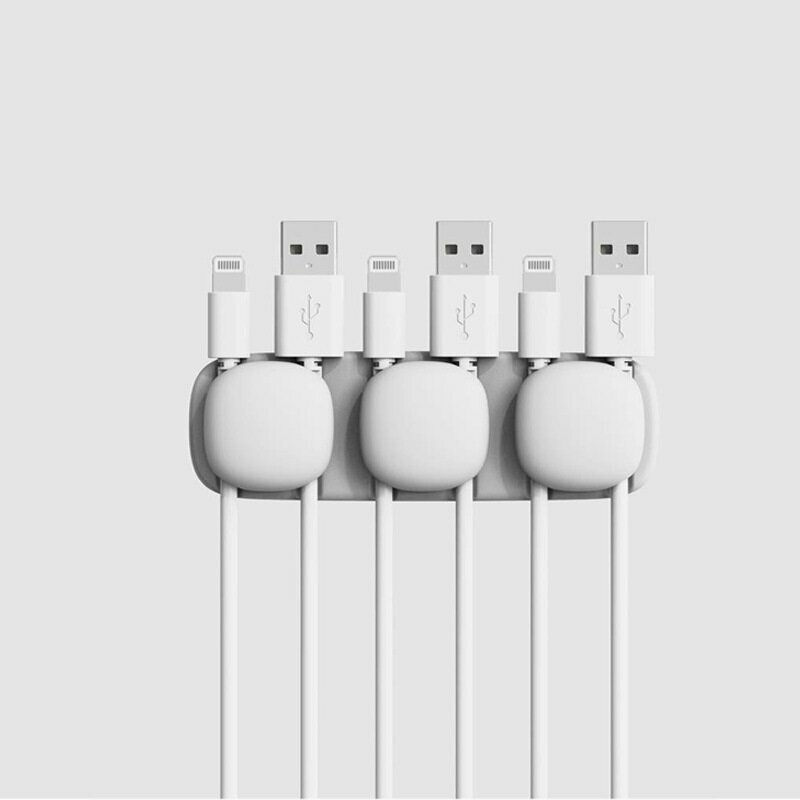 Silicone Charging Cable Organizer Cable Manager Wire Storage Retainer Data Cable Storage Wrapping Whole【6 Hole Slot-White】