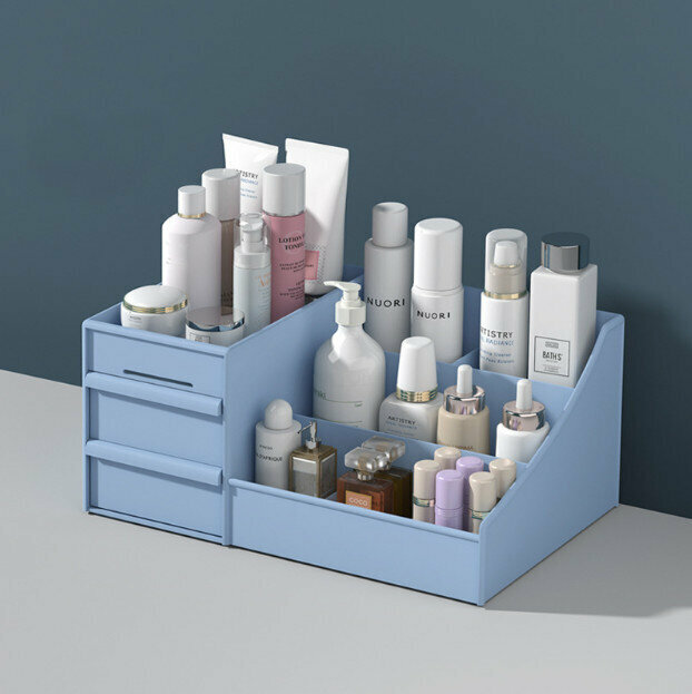 Dustproof Cosmetics Storage Box Shelf (Nordic Blue 28.5*17.5*12.5CM)