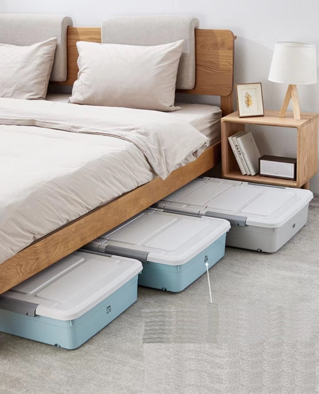 【Special Offer】Flat Flap Bed Bottom Storage Box, Plastic Box, Storage Box, Wheels (One Meter Lengthened and Widened Buckle Nordic Gray [100*51*13.8cm]) (Displays, Small Flaws, Don't Mind Shooting) (H) 