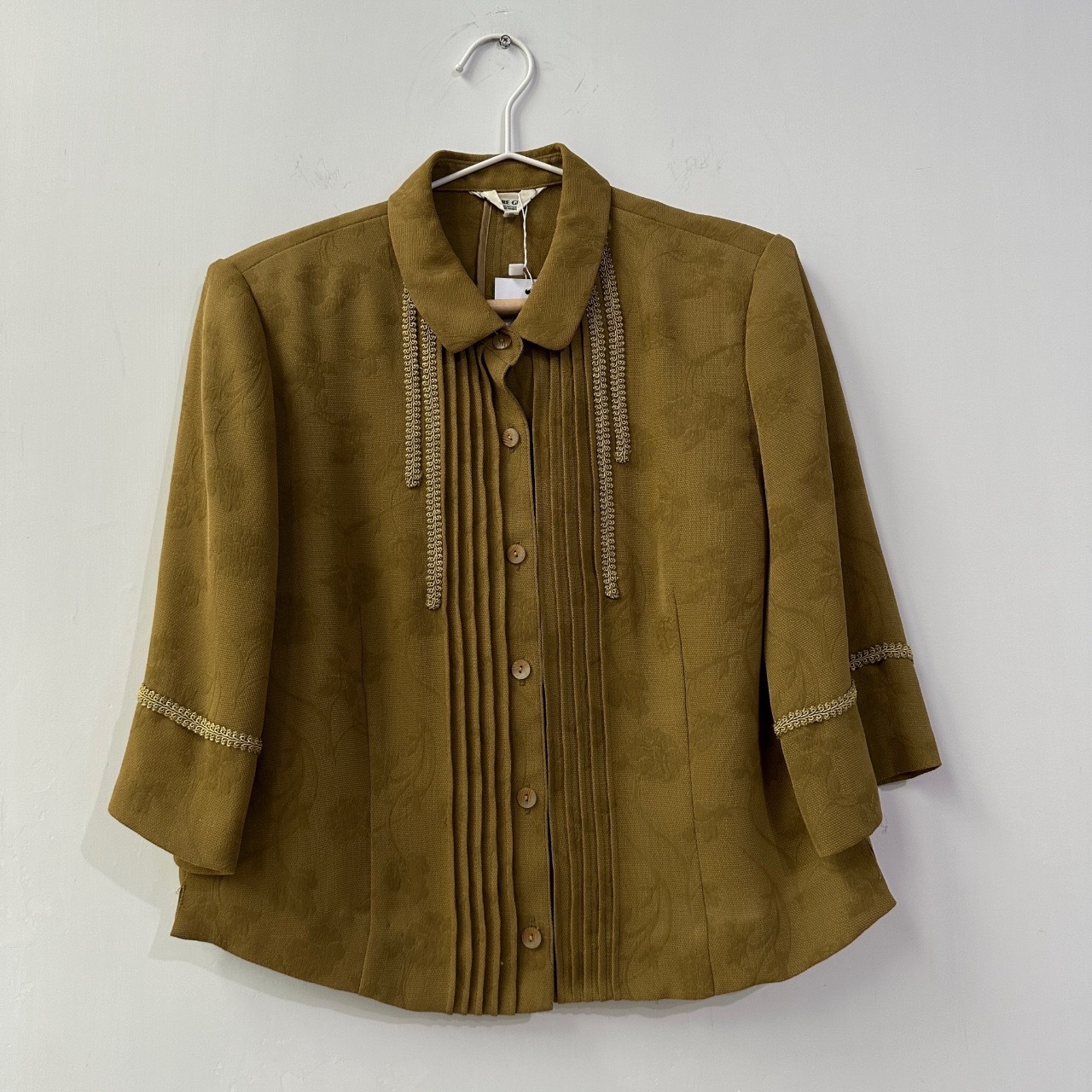 焙茶色暗花紋古著上衣