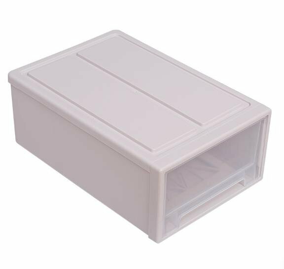 Stackable drawer storage box, clothes storage, wardrobe, plastic cabinet bucket (beige, size: 32L, 47*32*21cm)