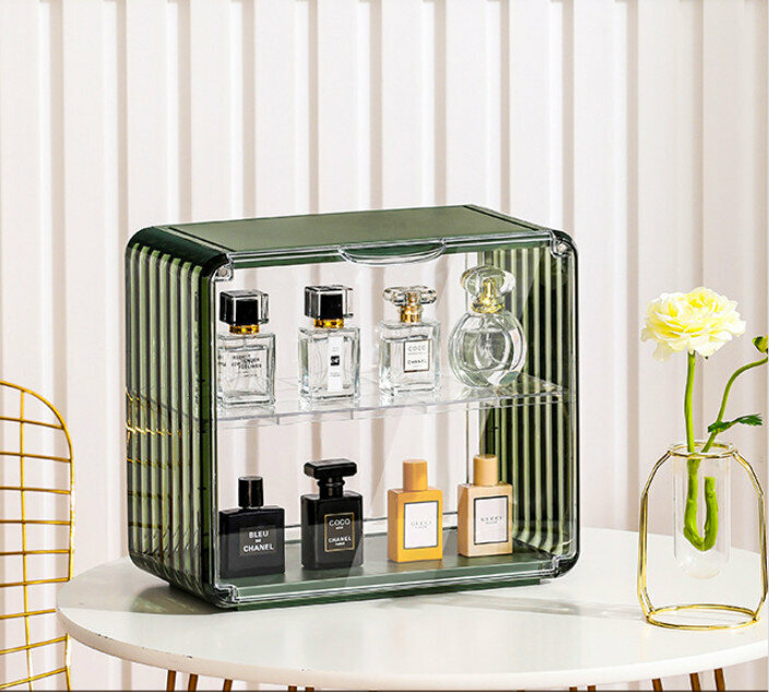 Bag storage box Luxury transparent display storage box Model figure blind box storage Shelf dustproof storage box [large regular green (one partition)]