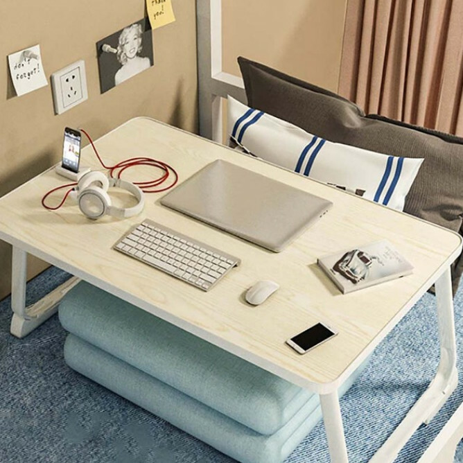 Popular folding computer table, bed table, desk, study table, simple card slot bookshelf (white maple color)