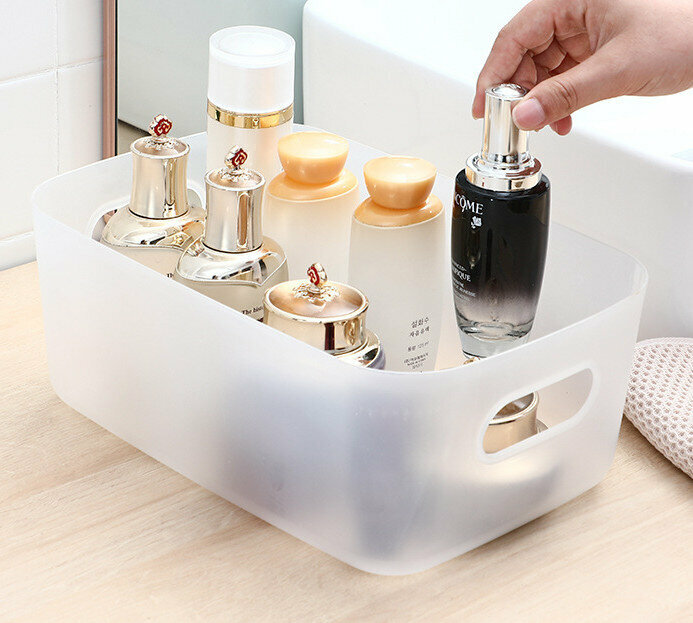 Japanese-style miscellaneous storage box Desktop storage box Snack storage box Cosmetics storage box Kitchen organizer box Storage basket [transparent color]