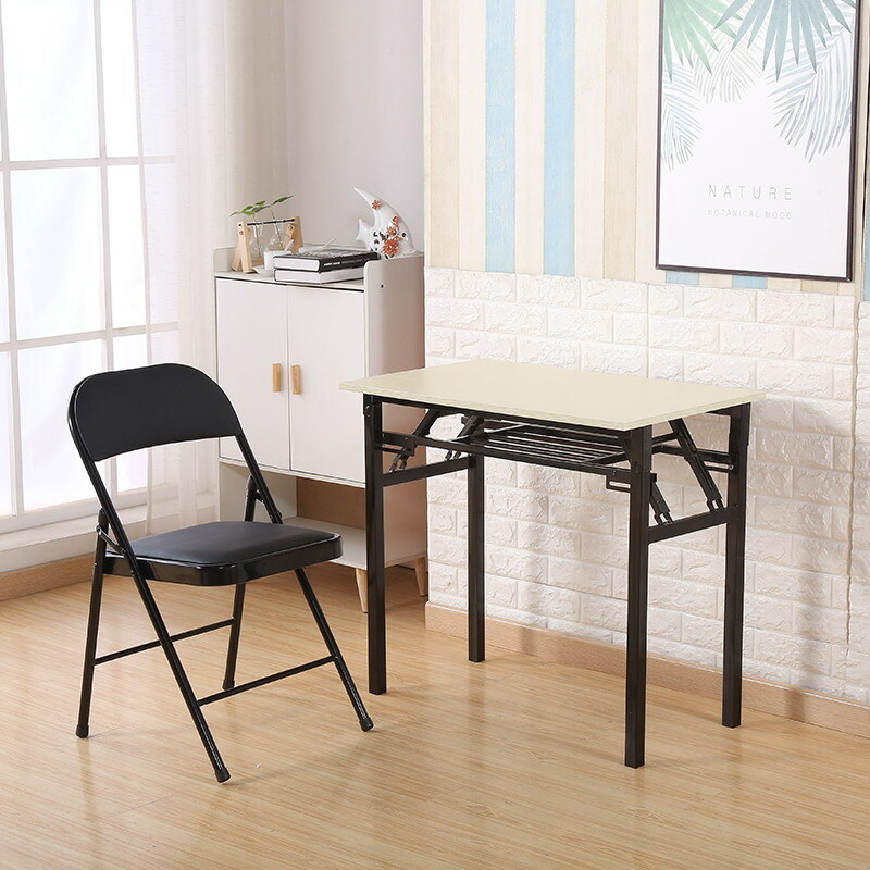 New folding table, computer table, dressing table, children's study table (combination) 1 table 100x50cm + 1 chair (oak color + black chair + double layer)