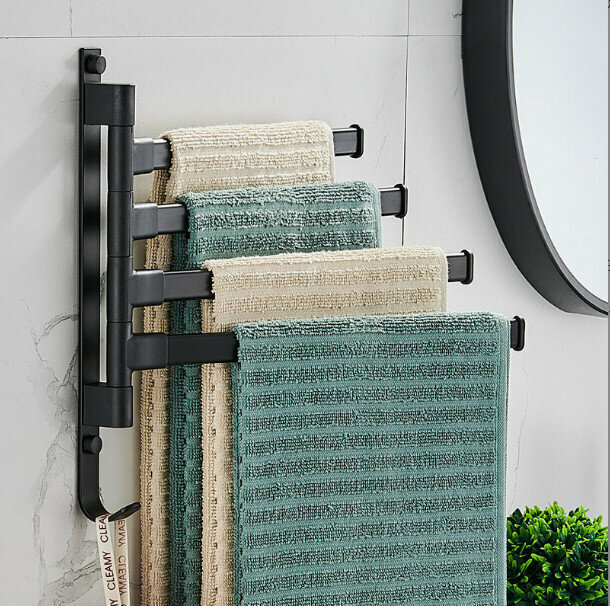 Space Aluminum Swivel Towel Rack (Black Flat Pole - 4 Rods)