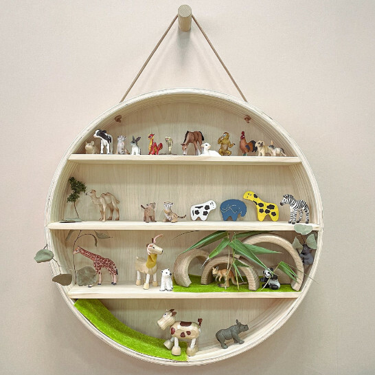 Popular Danish Nordic round wall hanging entrance hall living room tea room decoration pendant round wall hanging - wood color (note: does not include animal ornaments) 55*10.5*55CM