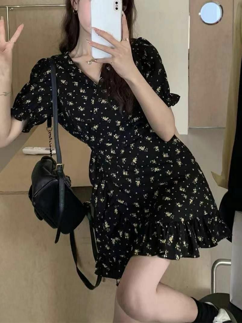 OP#14388🤎花邊旁碎花連身裙