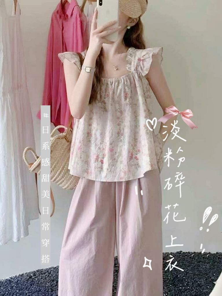 TOP#14389🤎淡粉碎花上衣