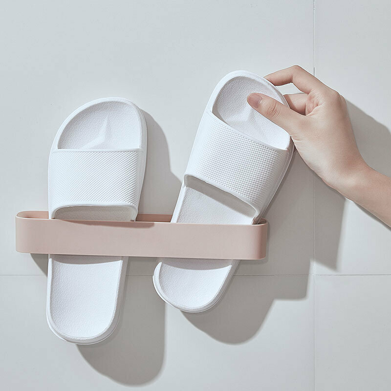 Bathroom slipper rack Punch-free and traceless easy pasting shoe towel drain rack Toilet wall-mounted slipper rack (pink)