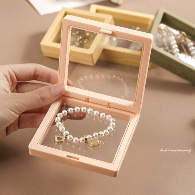 Fashion PE Film Suspension Box Jewelry Display Box Travel Portable Storage Box (Single Pale Pink 11*11*2cm)