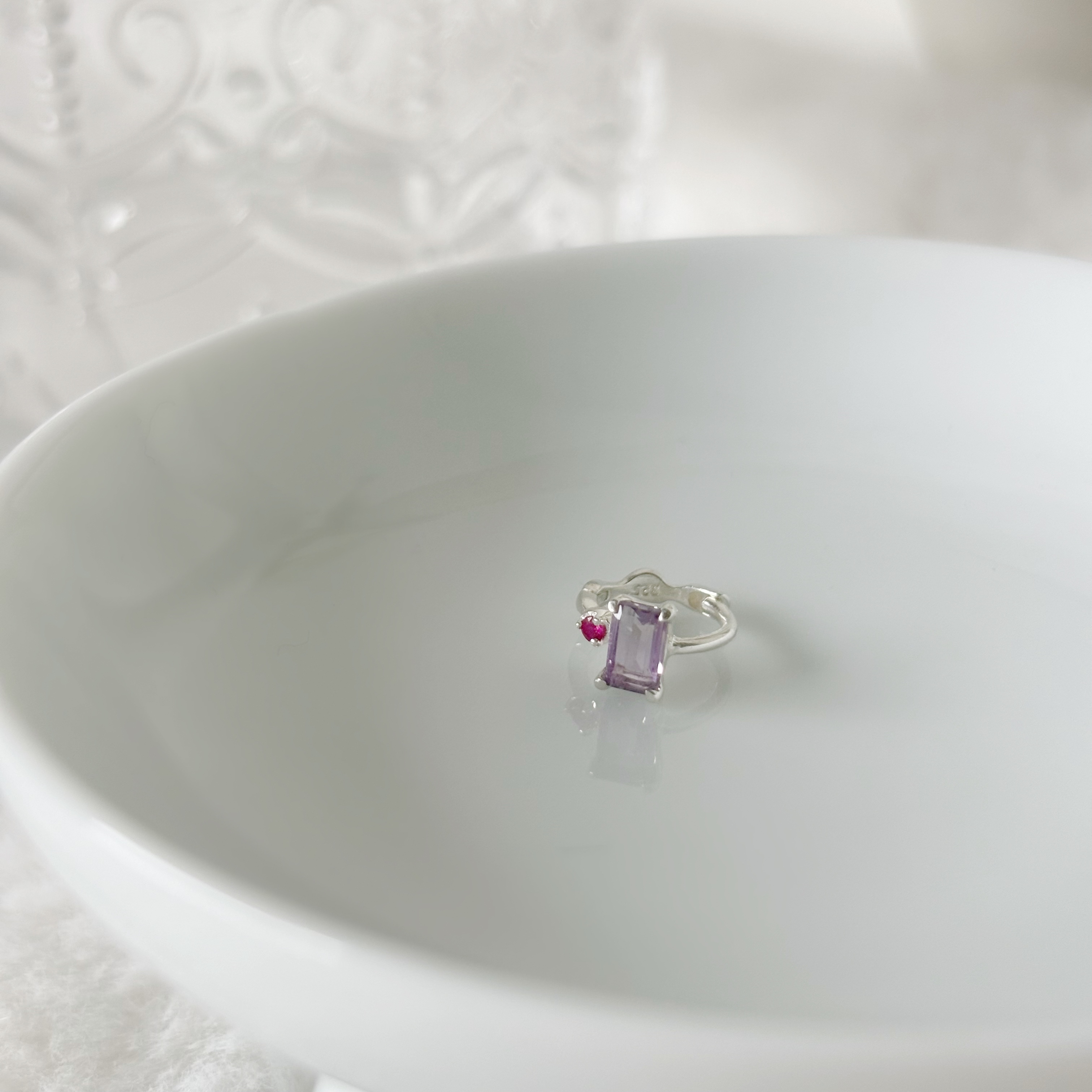 細方紫水晶紅寶石小耳圈