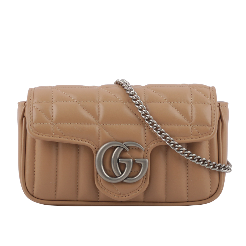 【GUCCI】GG Marmont 交叉縫線皮革翻蓋肩背/斜背鏈包(mini款)