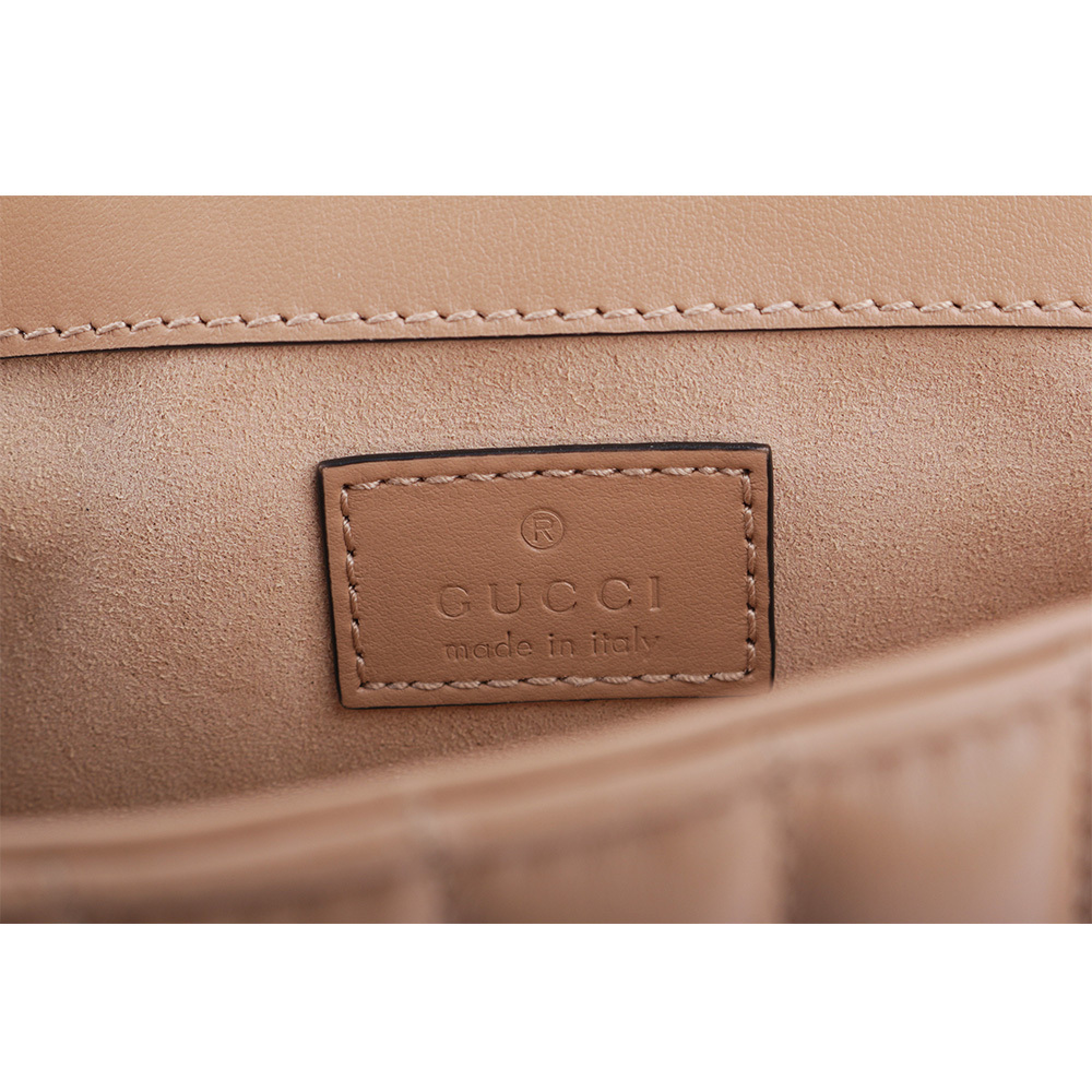 【GUCCI】GG Marmont 交叉縫線皮革翻蓋肩背/斜背鏈包(mini款)(裸粉色) 476433 DTD5N 2754