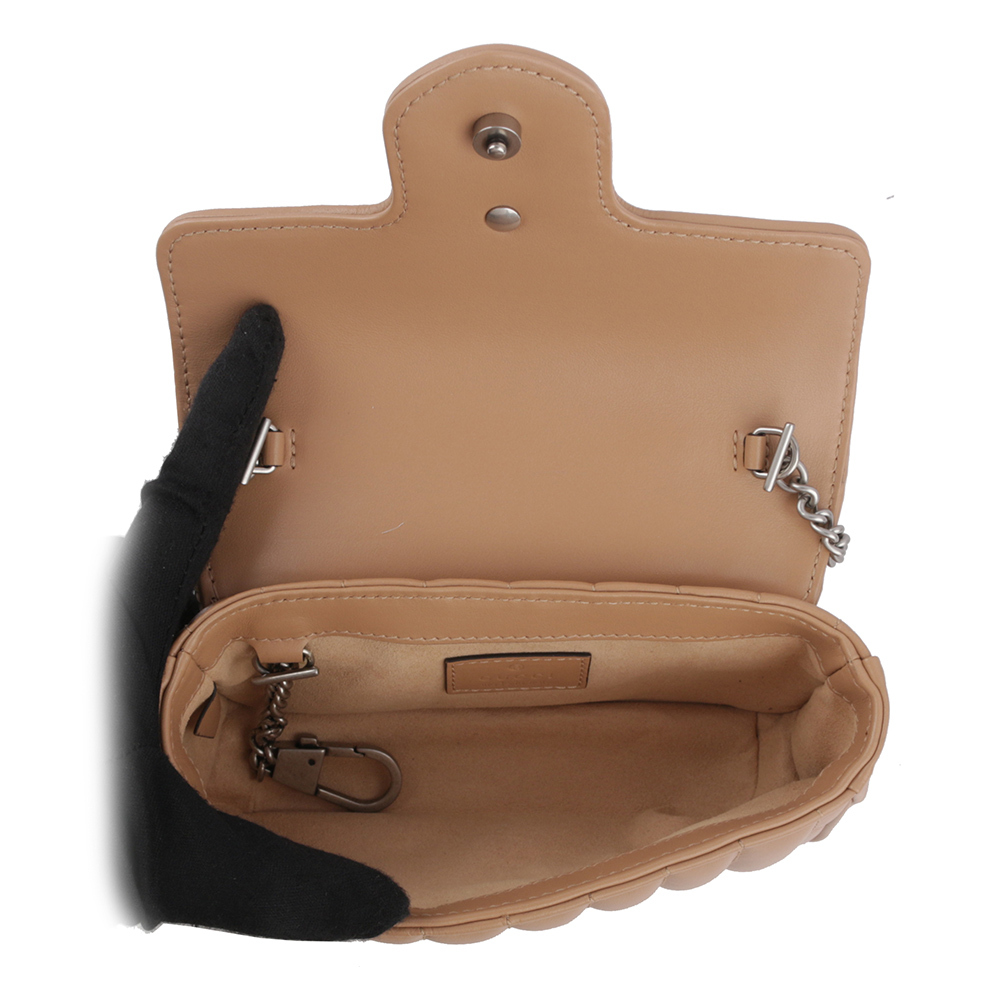 【GUCCI】GG Marmont 交叉縫線皮革翻蓋肩背/斜背鏈包(mini款)(裸粉色) 476433 DTD5N 2754