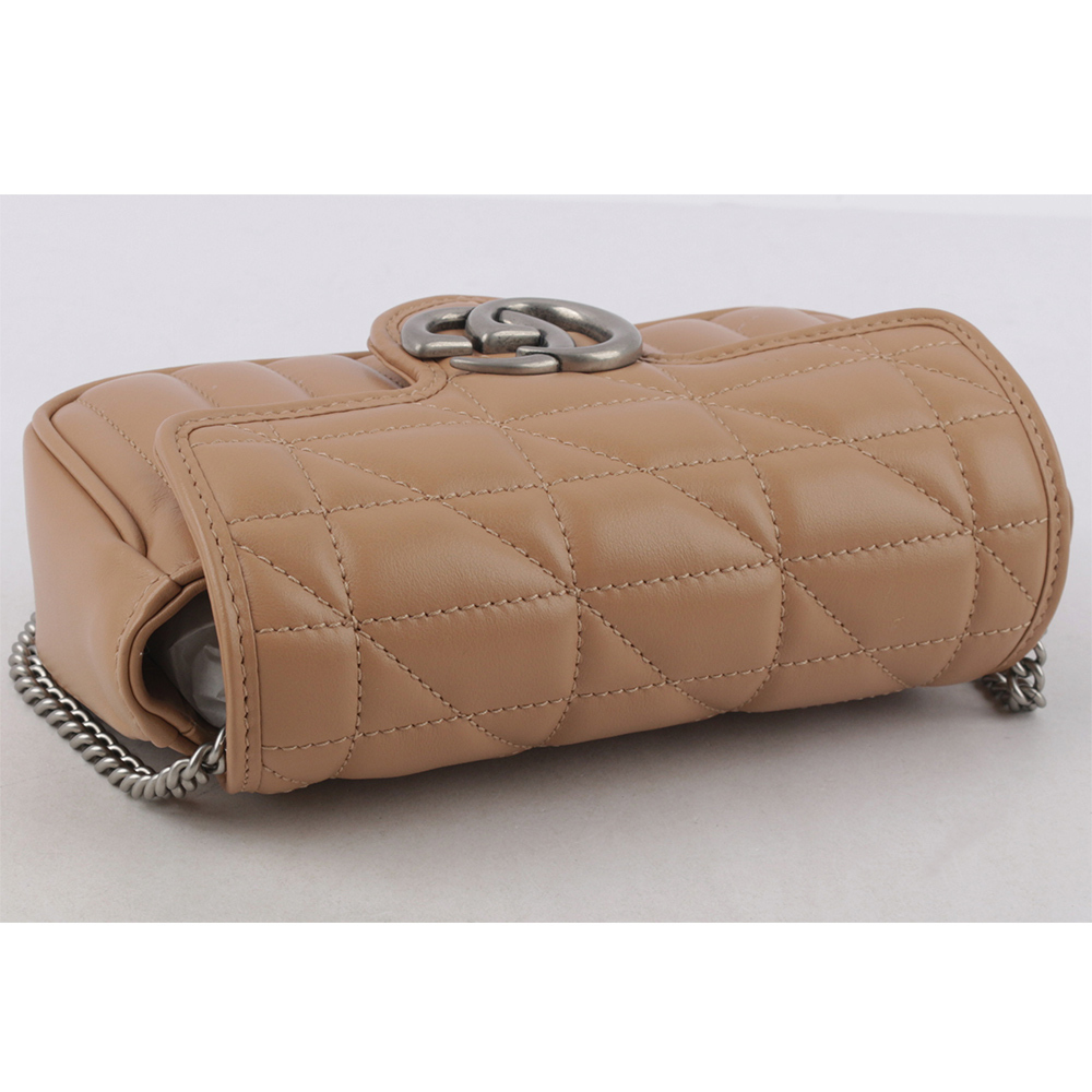 【GUCCI】GG Marmont 交叉縫線皮革翻蓋肩背/斜背鏈包(mini款)(裸粉色) 476433 DTD5N 2754