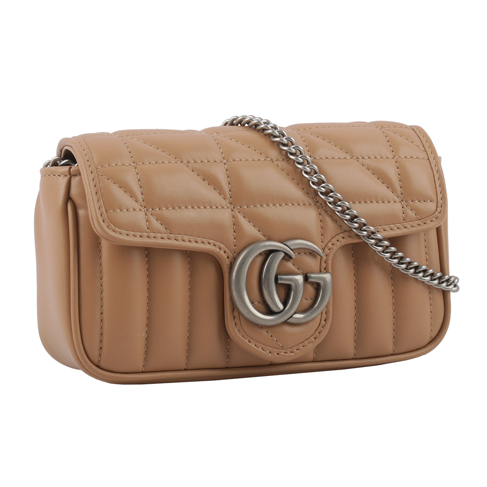 【GUCCI】GG Marmont 交叉縫線皮革翻蓋肩背/斜背鏈包(mini款)(裸粉色) 476433 DTD5N 2754