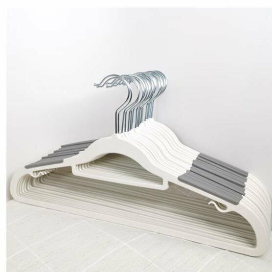【Set of 10 pieces】(Wet and dry) non-slip non-marking hanger (gray on white background) Adult drying rack Seamless hanging hanger Vest drying rack 