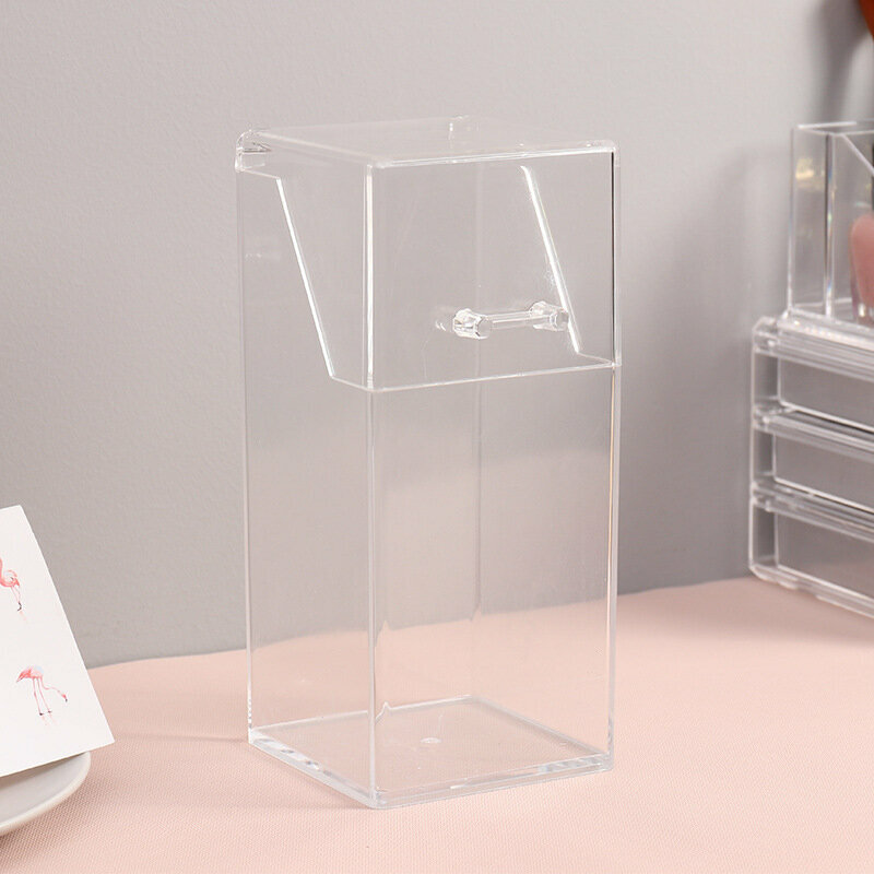 Dustproof makeup sweep storage tube Desktop storage box [square cylinder (without pearls)]