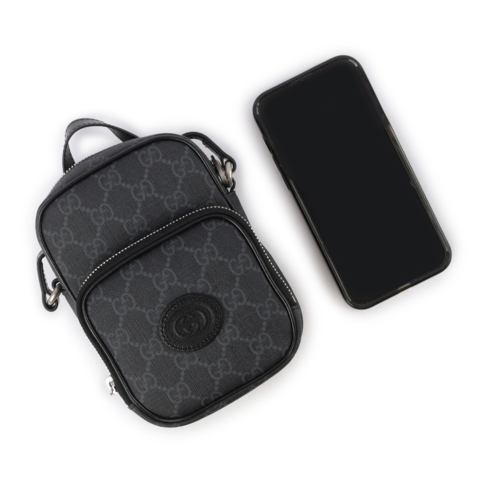 【GUCCI】Interlocking G 標誌迷你拉鍊二用包(黑灰色) 672952 92TCN 1000