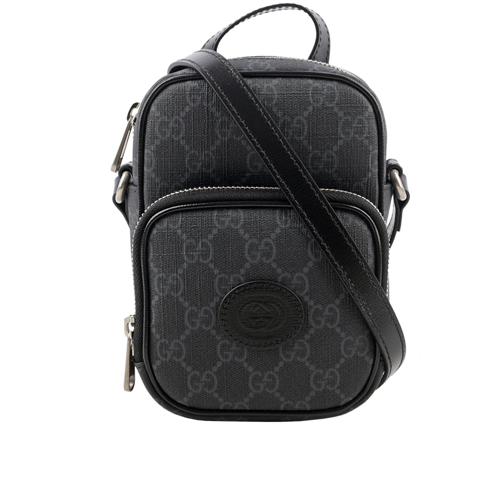 【GUCCI】Interlocking G 標誌迷你拉鍊二用包(黑灰色) 672952 92TCN 1000