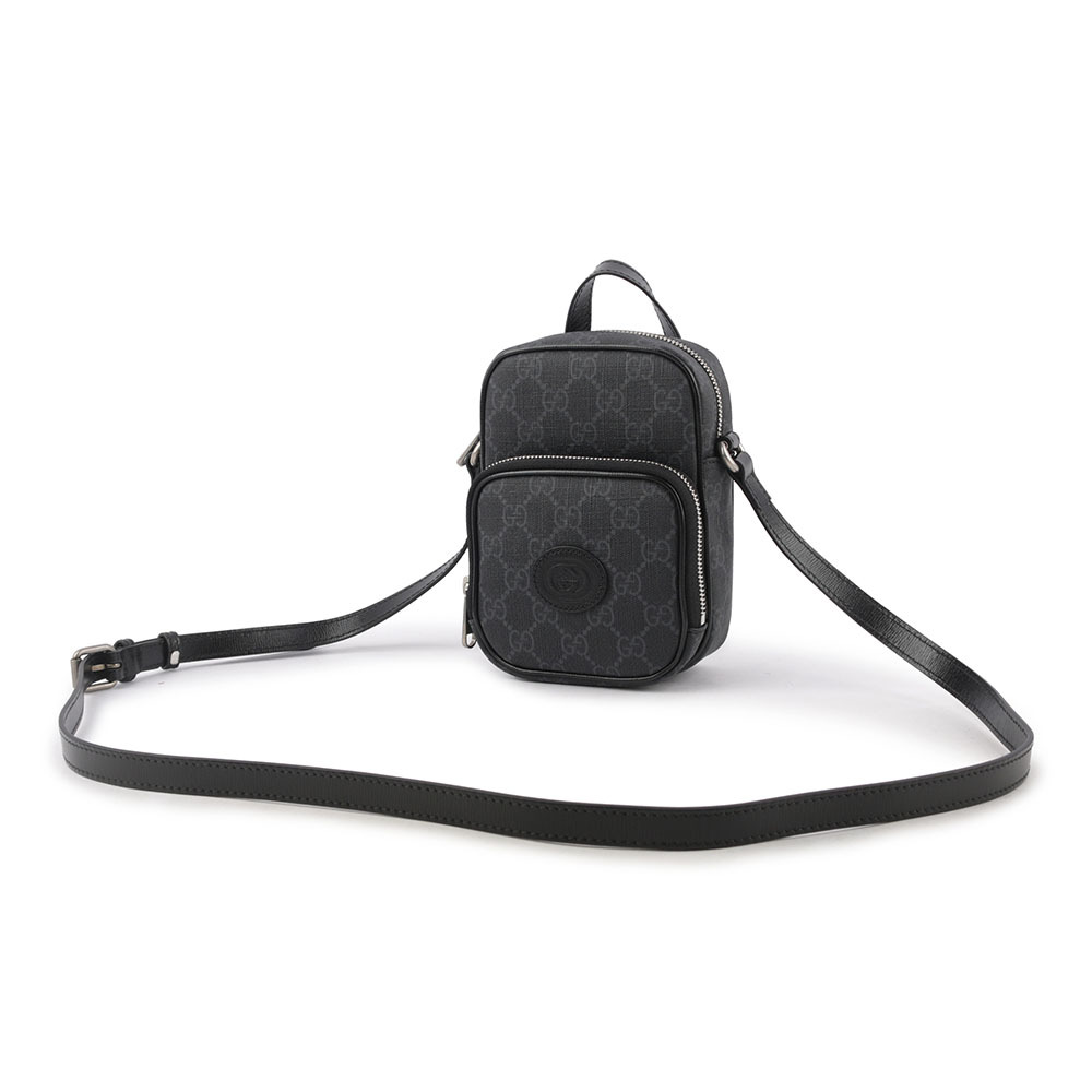 【GUCCI】Interlocking G 標誌迷你拉鍊二用包(黑灰色) 672952 92TCN 1000