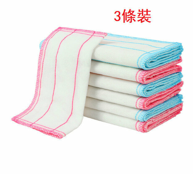 爆款[3條裝] 廚房加厚純紗洗碗布 清潔抹布 棉紗洗碗布 不沾油洗碗毛巾 -30x30cm 