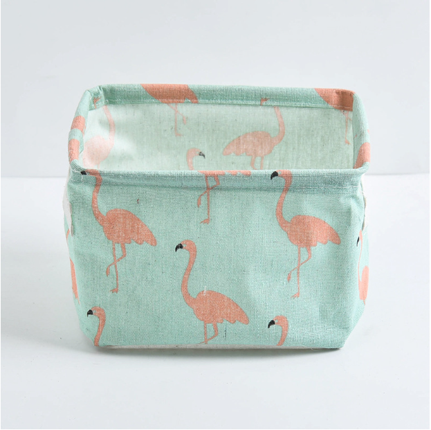 Cotton and linen sundries basket (Green Flamingo) 