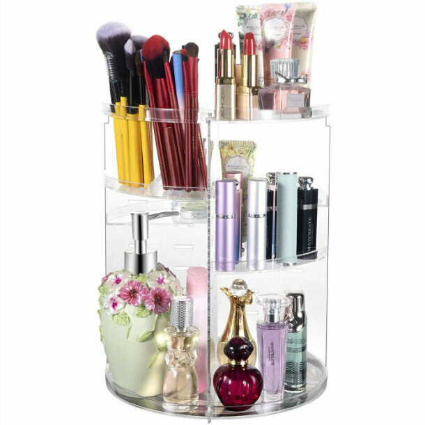 Rotating Cosmetics Storage Box (Clear-23CM Diameter-English Inner Box Packaging)