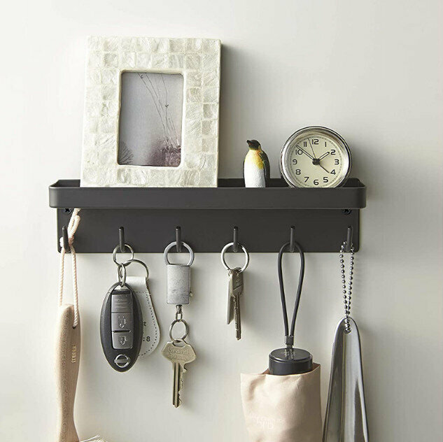 Wall Mounted with Tray Multi-function Key Holder Hook No Punch (Black AM32)