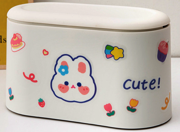 Desktop Storage Box - Cream White (New Sticker + 1 Roll of Trash Bag) (Length 22cm, Width 10.7cm, Height 13cm)