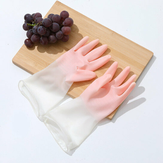 Gradient waterproof natural rubber gloves [transparent L size]