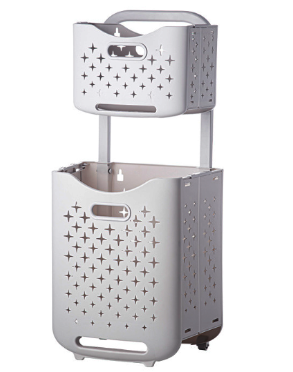 Non-perforated foldable roller dirty clothes basket dirty clothes basket dirty clothes basket (combination pack white) (length 34.5cm, width 26cm, height 75cm) 