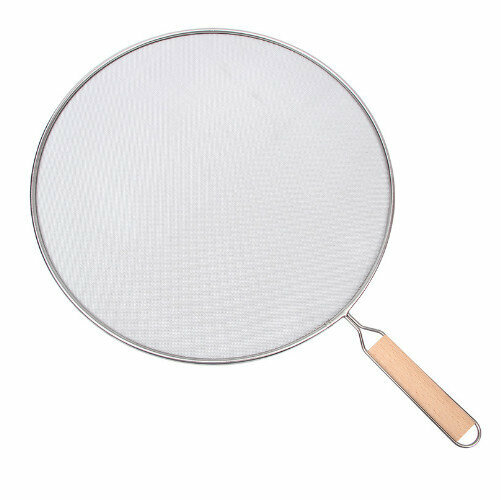 [33cm] Wooden handle splash-proof oil mesh cover Kitchen wok-proof oil mesh cover Frying anti-oil spray net oil cover 