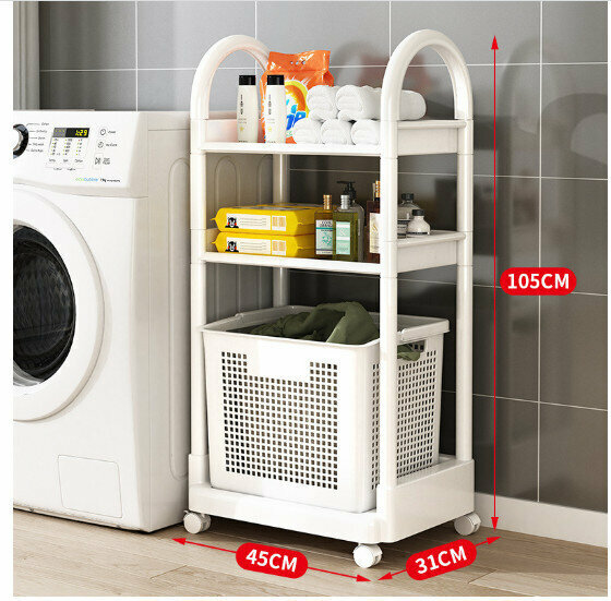 Bathroom Clothes Basket Dirty Clothes Basket Dirty Clothes Basket Rack (White 3 Layers with Grab Bars)