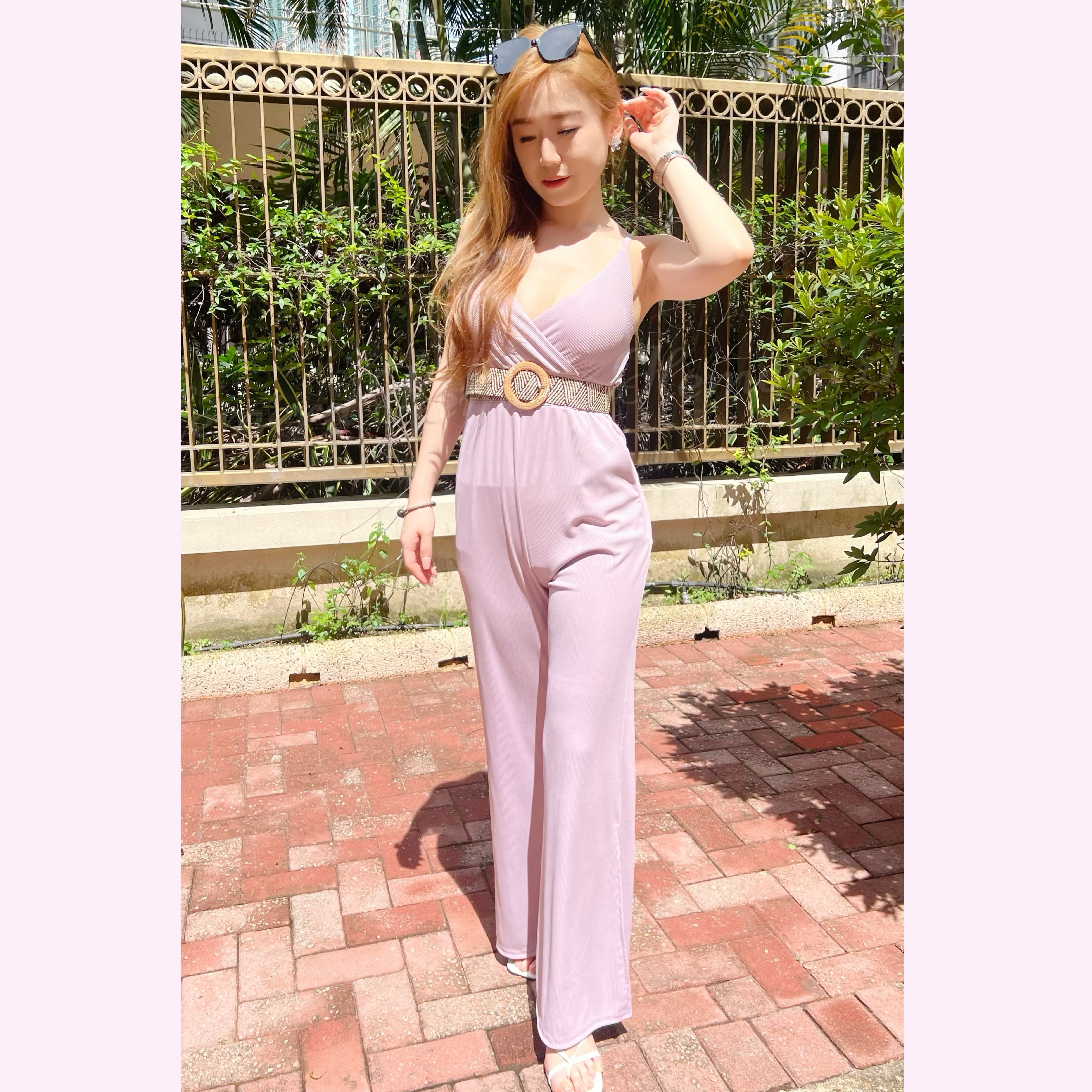 JS24W0548 渡假風連身褲(連胸墊)