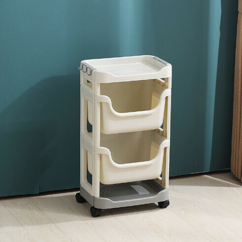 Multi-functional movable storage basket with pulleys [white storage frame (3 layers)] 