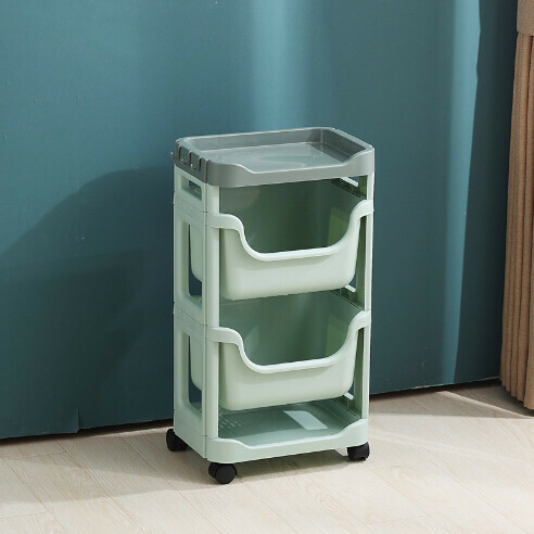 Multi-functional movable storage basket with pulleys [Green Storage Frame (3 layers)] 
