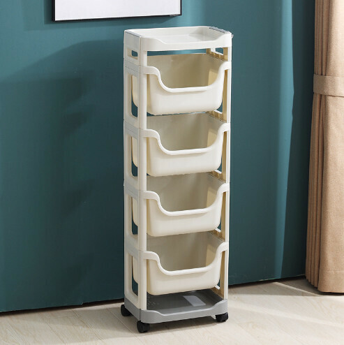 Multi-functional movable storage basket with pulleys [white frame (5 layers)] 