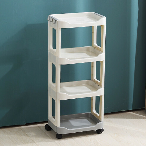 Multi-functional movable storage basket with pulleys【White Shelf (4 layers)】 