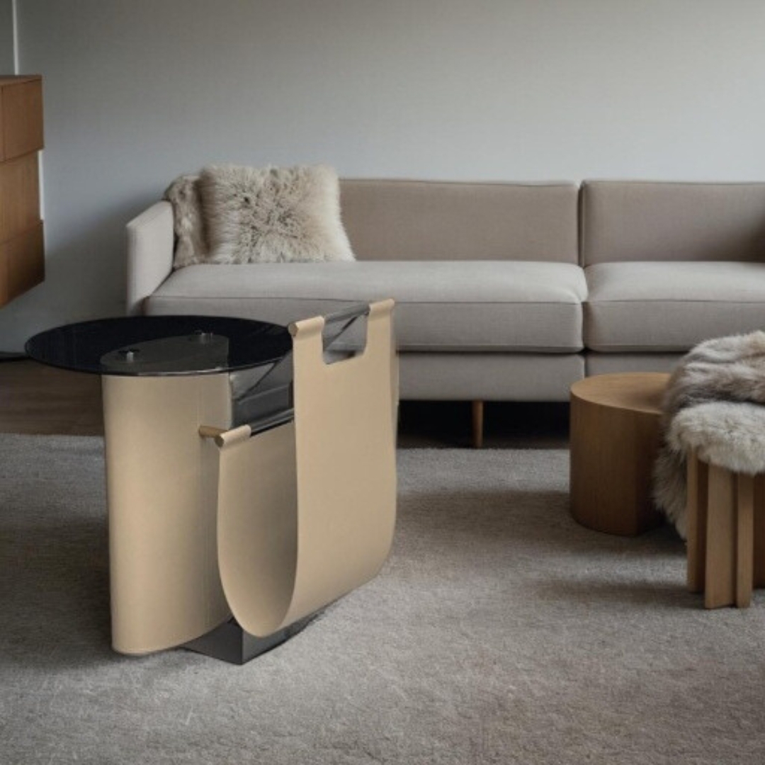 海莉 | 玻璃鞍皮 | 邊几書報架