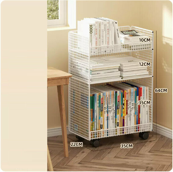 Movable storage basket, bookshelf, storage shelf [white three-layer pulley]